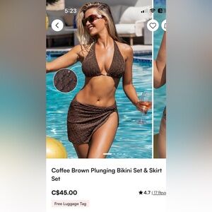 Cupshe Coffee Brown Plunging Bikini Set
